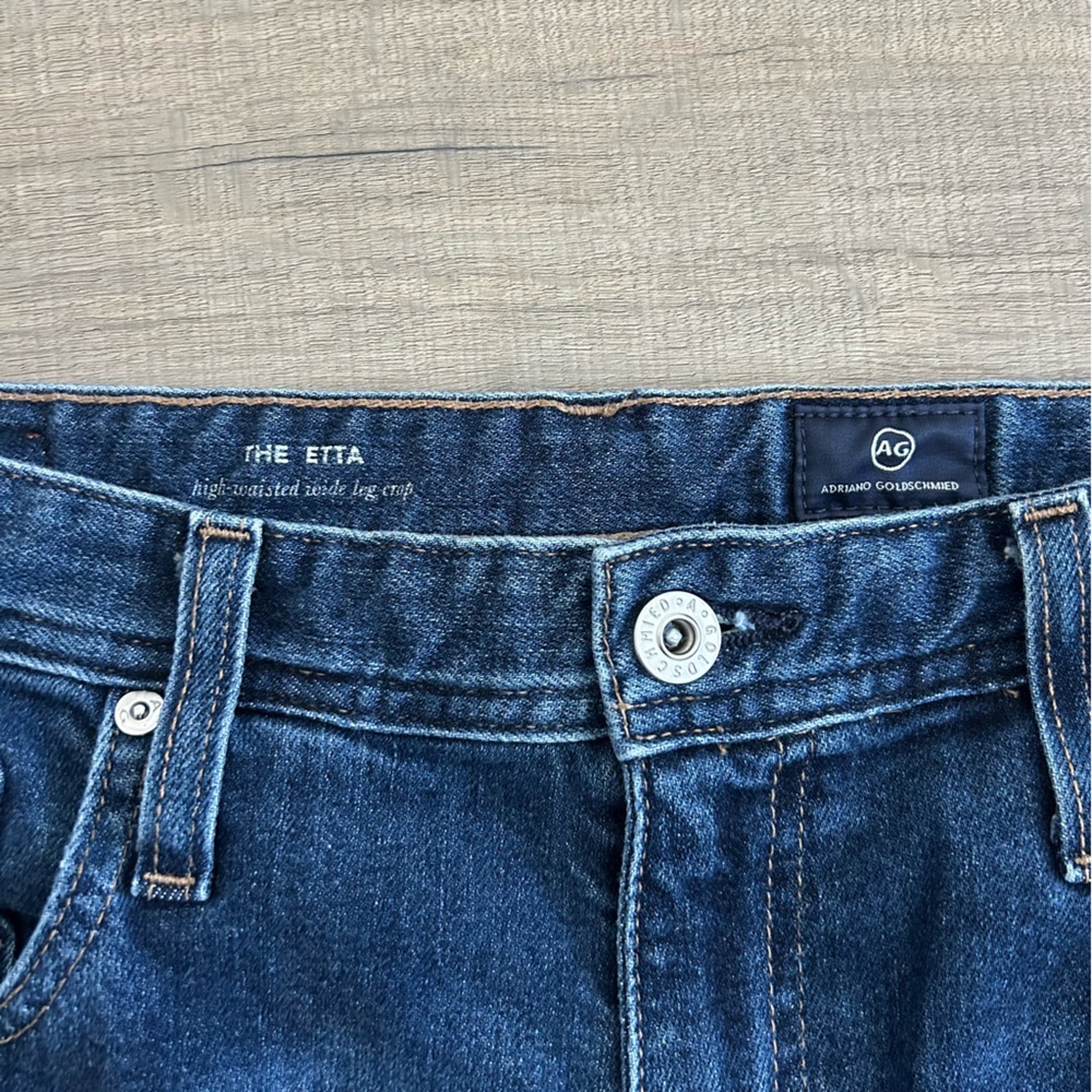 AG Adriano Goldschmied The Etta High Rise Crop Two Tone Raw Hem Wide Leg 32 Blue - Picture 6 of 10